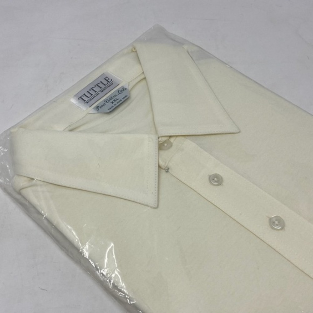 Vtg Tuttle Golf Polo Mens 2XL Cream Pima Cotton Retro Deadstock‎ Made in Hong